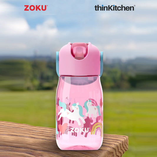 thinKitchen®Zoku Pink Unicorn Flip Straw Kids Bottle, 415 ml