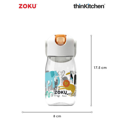 thinKitchen®Zoku Clear Safari Flip Straw Kids Bottle, 415 ml