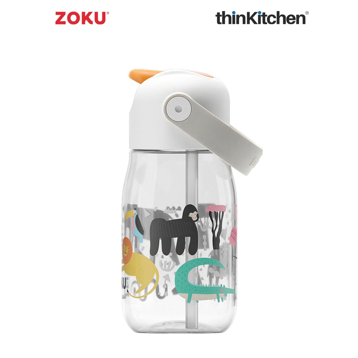 thinKitchen®Zoku Clear Safari Flip Straw Kids Bottle, 415 ml