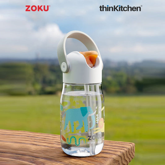 thinKitchen®Zoku Clear Safari Flip Straw Kids Bottle, 415 ml