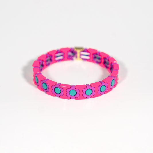 Flower Enamel Bracelet | Pop Pink , Teal & Purple