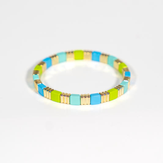 Groovy Enamel Bracelet | Blue & Lime | Thin