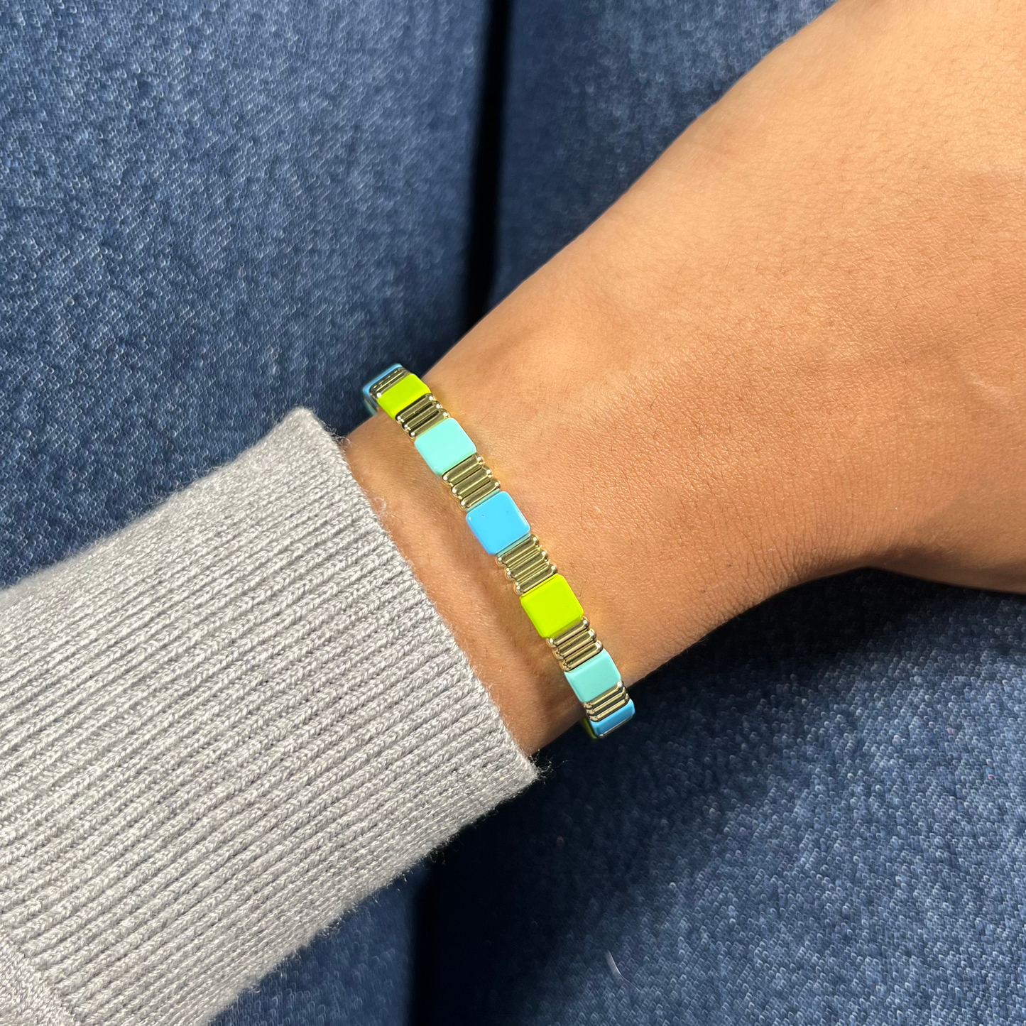 Groovy Enamel Bracelet | Blue & Lime | Thin