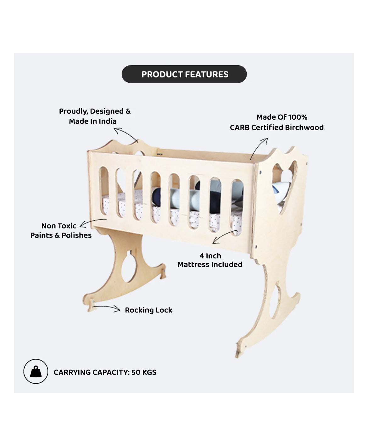 SWEN wooden Rocking Baby Bassinet OLIVER