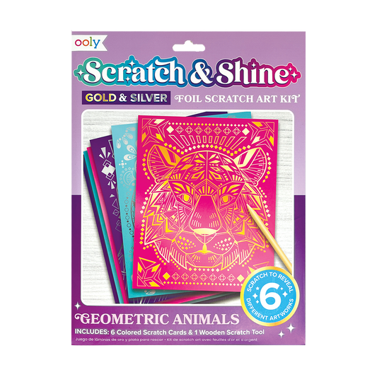 Scratch & Shine: Foil Scratch Art Kit - Geo Animals (7 PC Set)