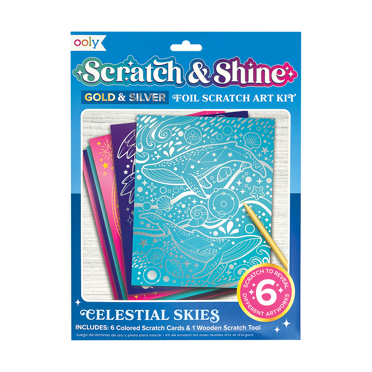 Scratch & Shine: Foil Scratch Art Kit - Celestial Skies (7 PC Set)