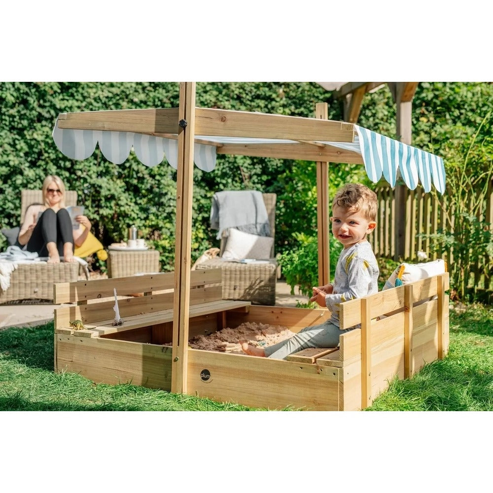 PLUM WOODEN SANDPIT WITH CANOPY - NATURAL