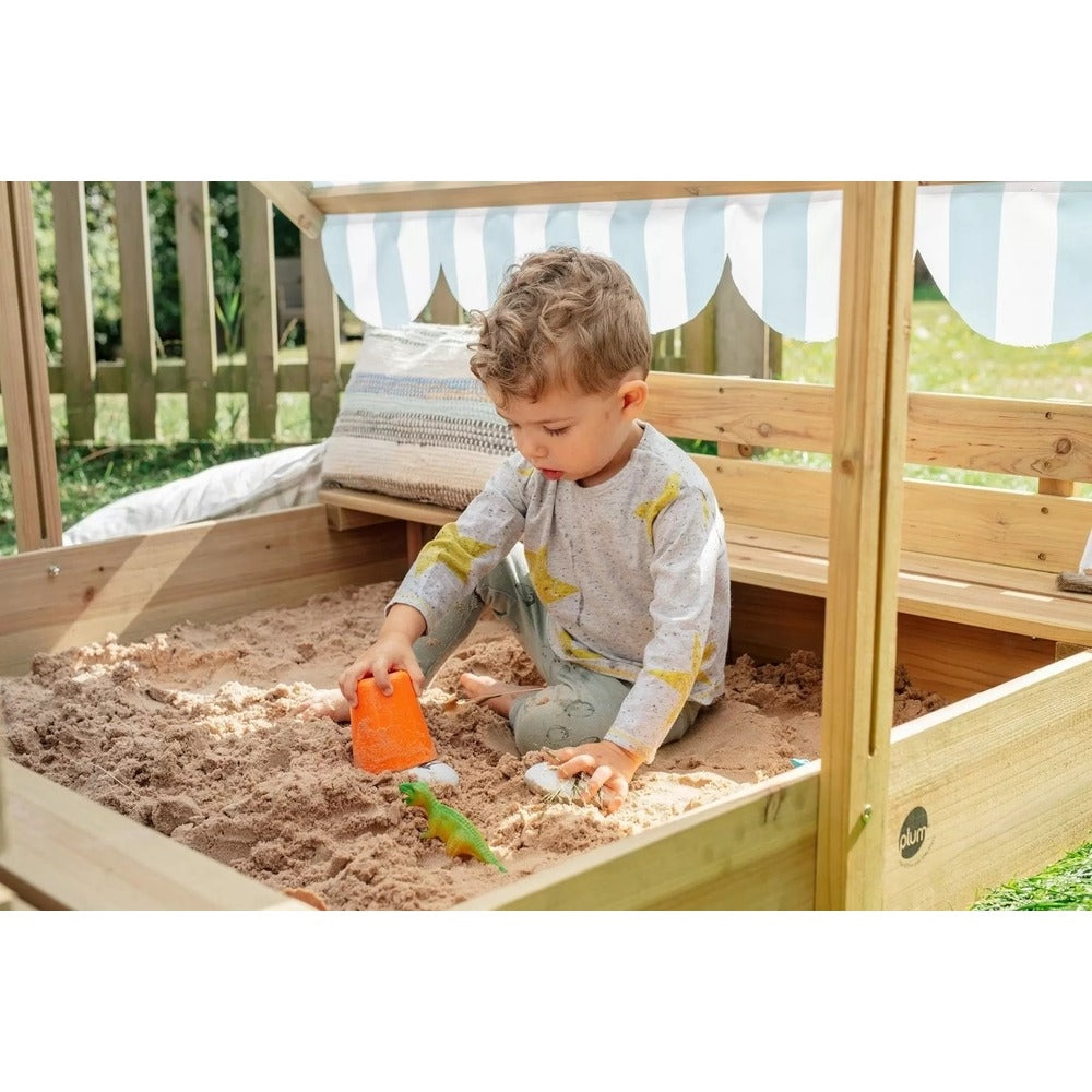 PLUM WOODEN SANDPIT WITH CANOPY - NATURAL