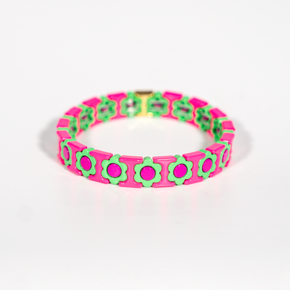 Flower Enamel Bracelet | Pink & Mint Green