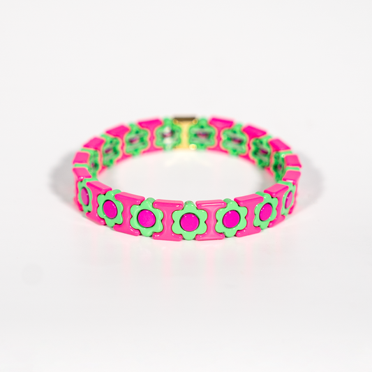 Flower Enamel Bracelet | Pink & Mint Green