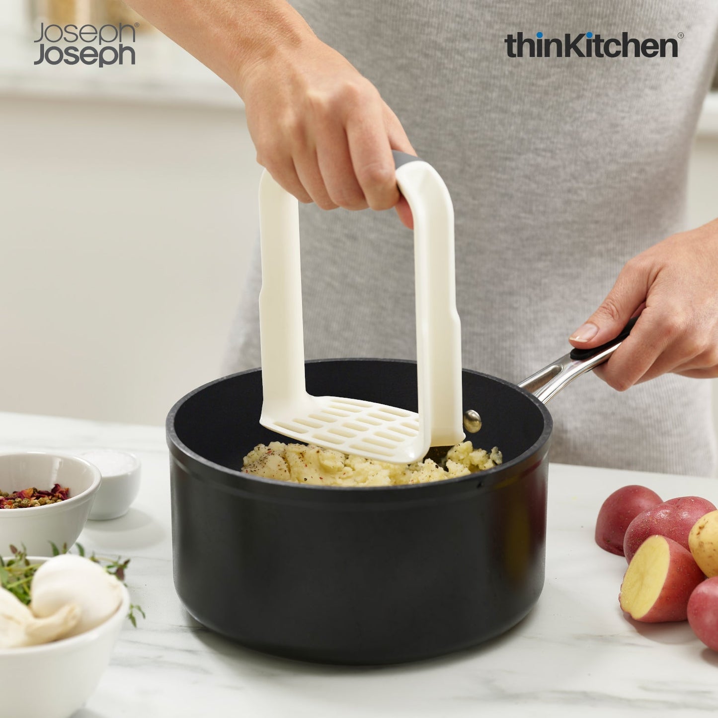 thinKitchen™ Joseph Joseph Easy-Mash Potato Masher - White