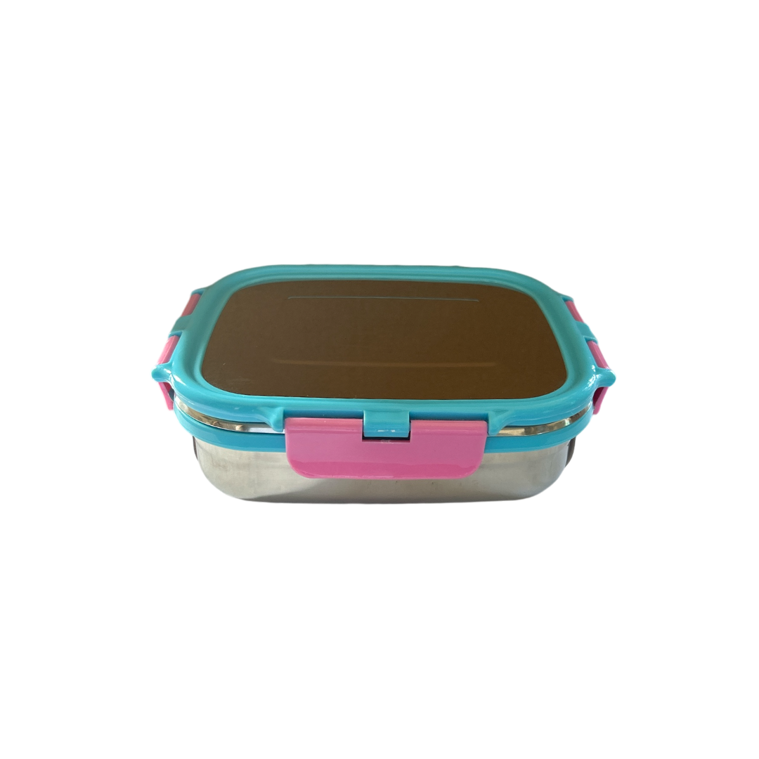 Veigo Medium Stainless Steel Snacks Box - Aqua Blue + Pink | Limited Edition