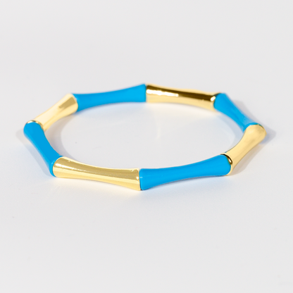 Bamboo Enamel Bracelet | Pop Blue & Gold