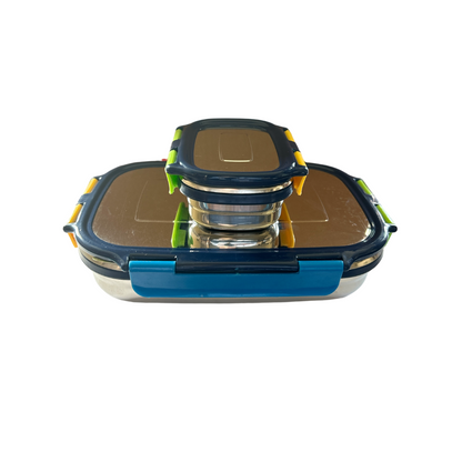 Veigo Jumbo Stainless Steel Lunch Box (with inner veg box) - Navy Blue | Rainbow Limited Edition