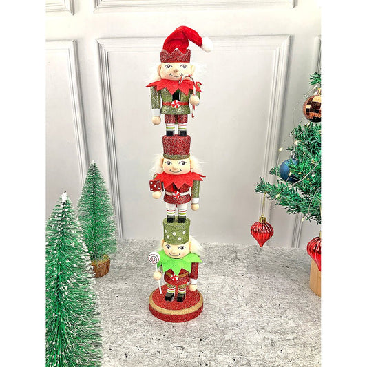 3 Tier Stacked Wooden Elves Christmas Table Décor