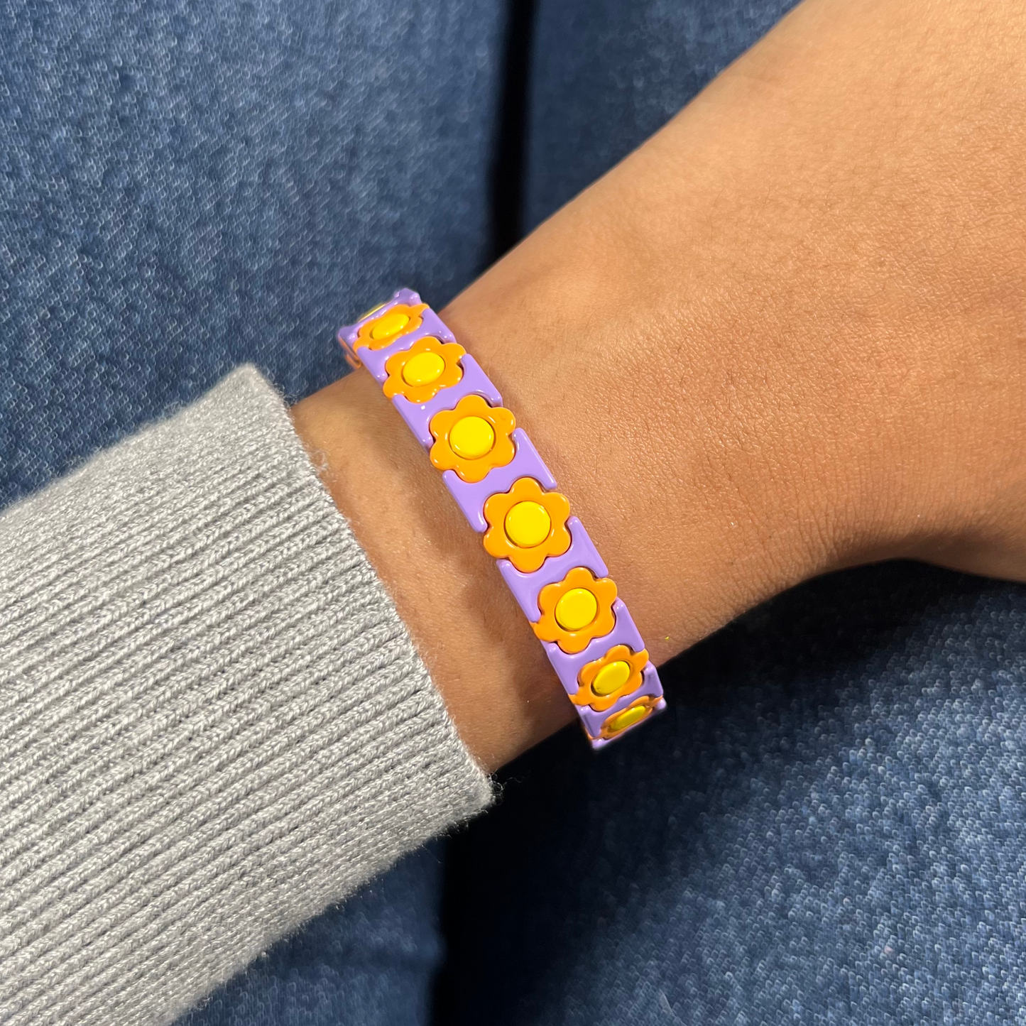 Flower Enamel Bracelet | Lilac , Orange & Yellow