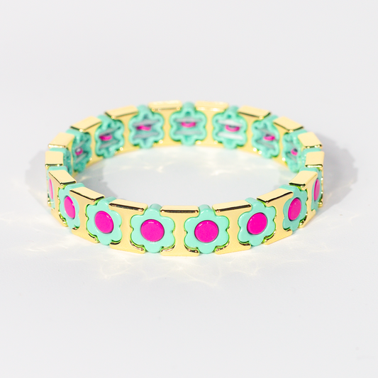 Flower Enamel Bracelet | Mint & Magenta