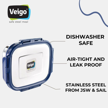 Veigo Large Stainless Steel Lunch Box - Navy Blue | Rainbow Limited Edition