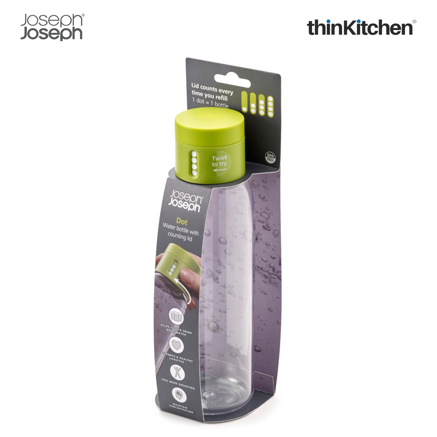 thinKitchen™ Joseph Joseph Dot Hydration-tracking Water Bottle 600 ml - Green