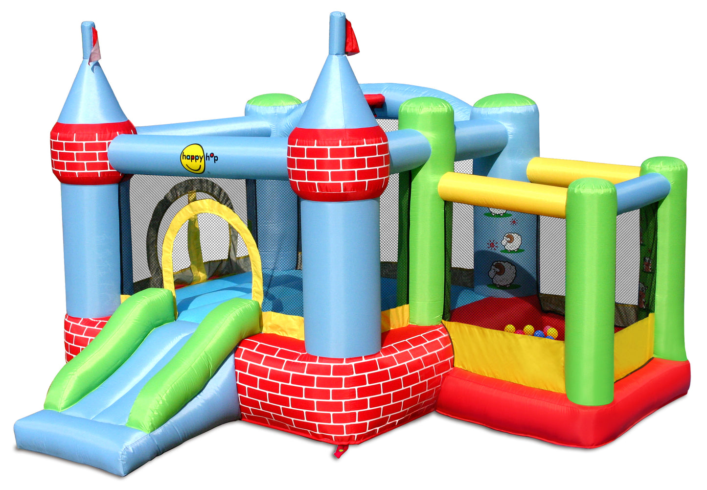 Happy Hop Castle Bouncer With Farmyard Ball Pit