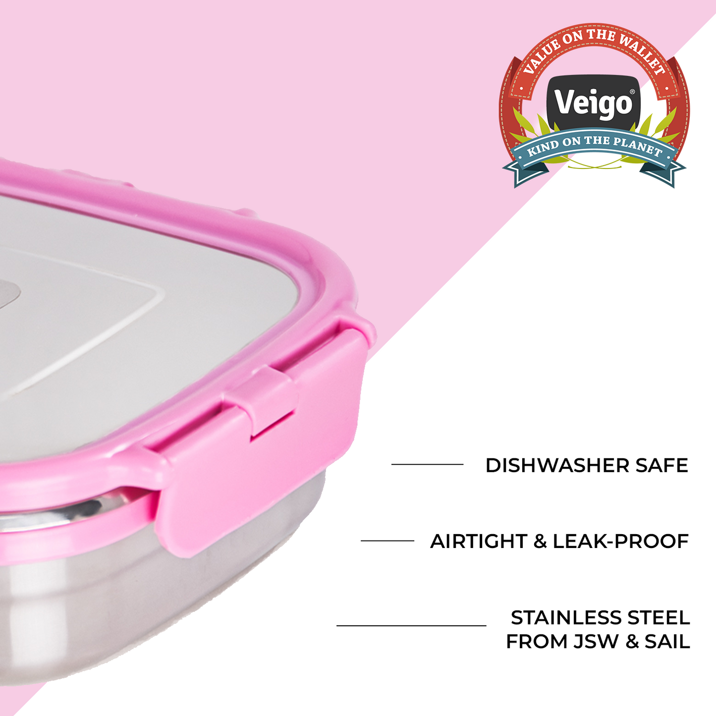 Veigo Large Stainless Steel Lunch Box - Pink | Limited Edition