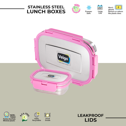 Veigo Jumbo Stainless Steel Lunch Box (with inner veg box) - Pink | Limited Edition