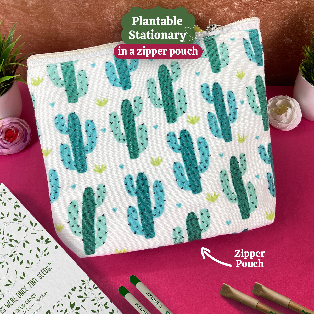 Plantable Stationery - Seed Diary, Seed Pens & Pencils in Zipper Pouch