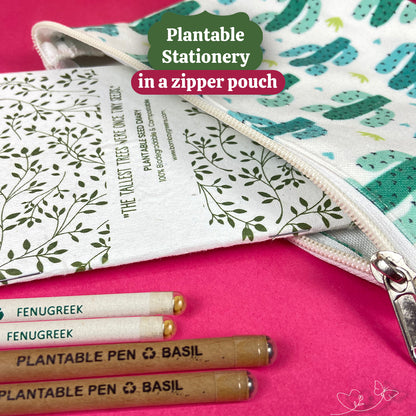 Plantable Stationery - Seed Diary, Seed Pens & Pencils in Zipper Pouch