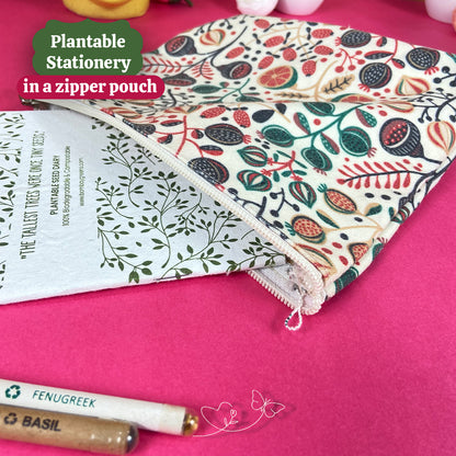 Plantable Stationery - Seed Diary, Seed Pens & Pencils in Zipper Pouch