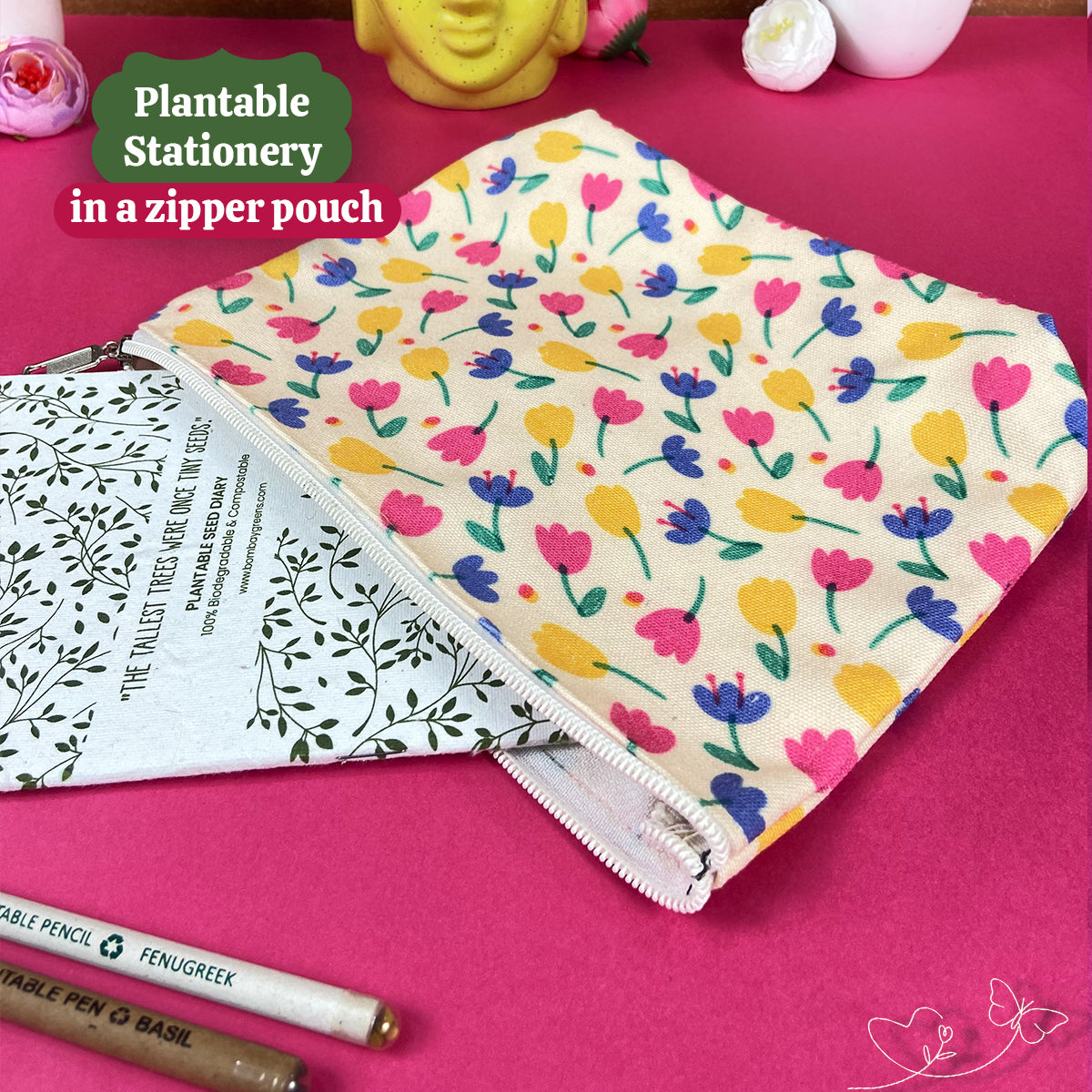 Plantable Stationery - Seed Diary, Seed Pens & Pencils in Zipper Pouch