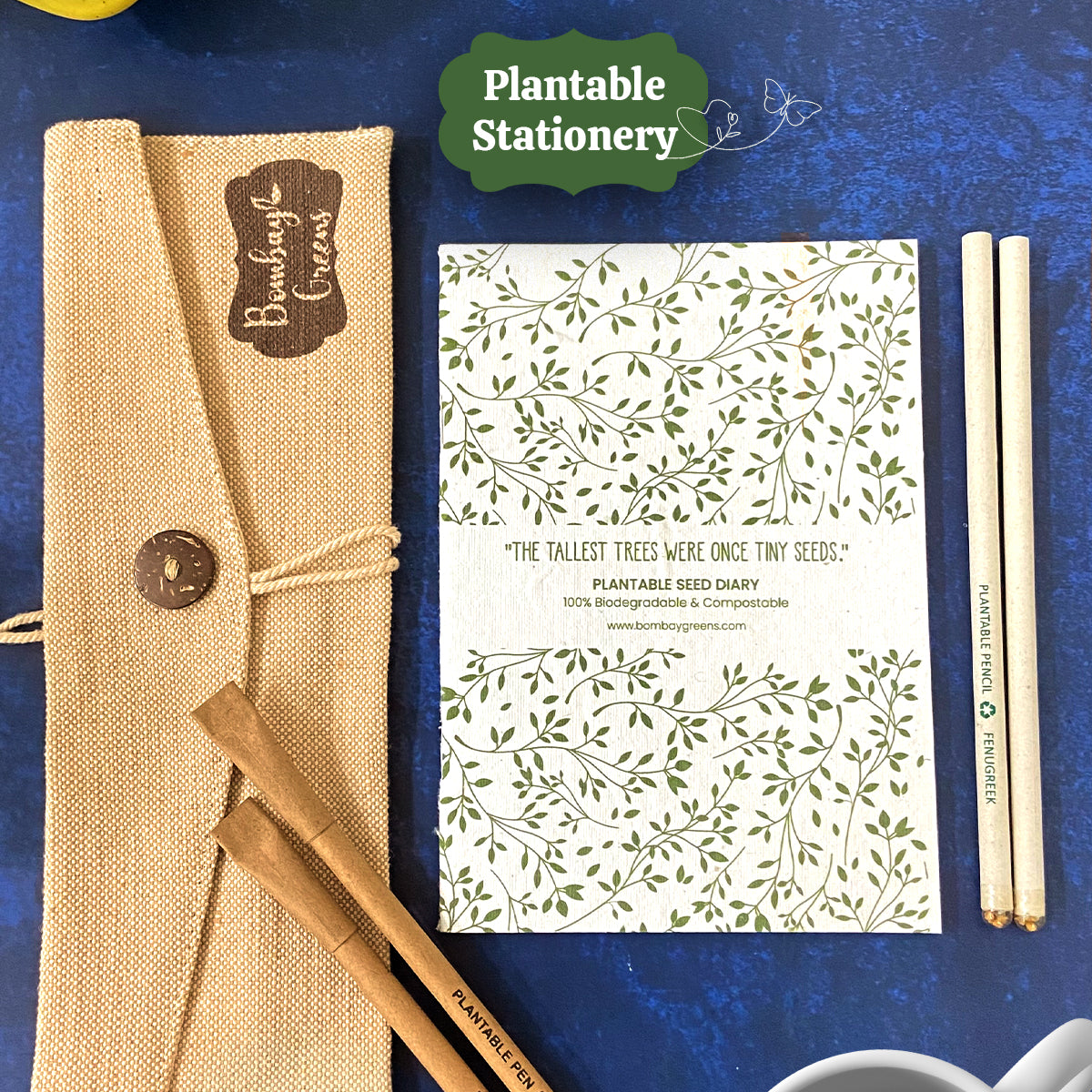 Plantable Stationery - Seed Diary, Seed Pens & Pencils in Jute Pouch