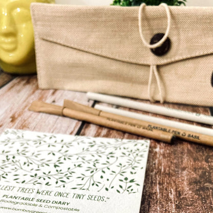 Plantable Stationery - Seed Diary, Seed Pens & Pencils in Jute Pouch