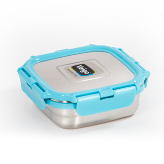 Veigo Medium Stainless Steel Snacks Box - Aqua Blue + Pink | Limited Edition