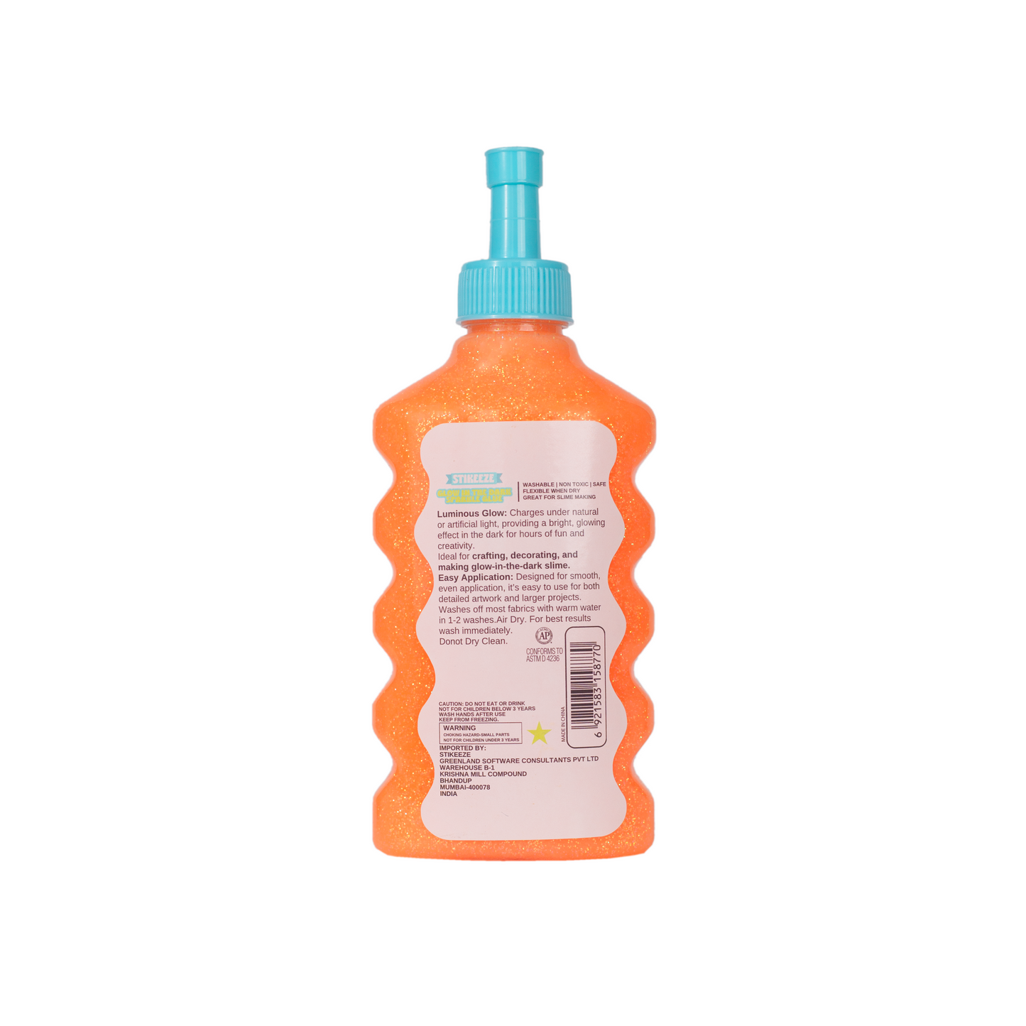 Stikeeze Glow in the Dark Sparkly Glue | Neon Orange  | 177ML