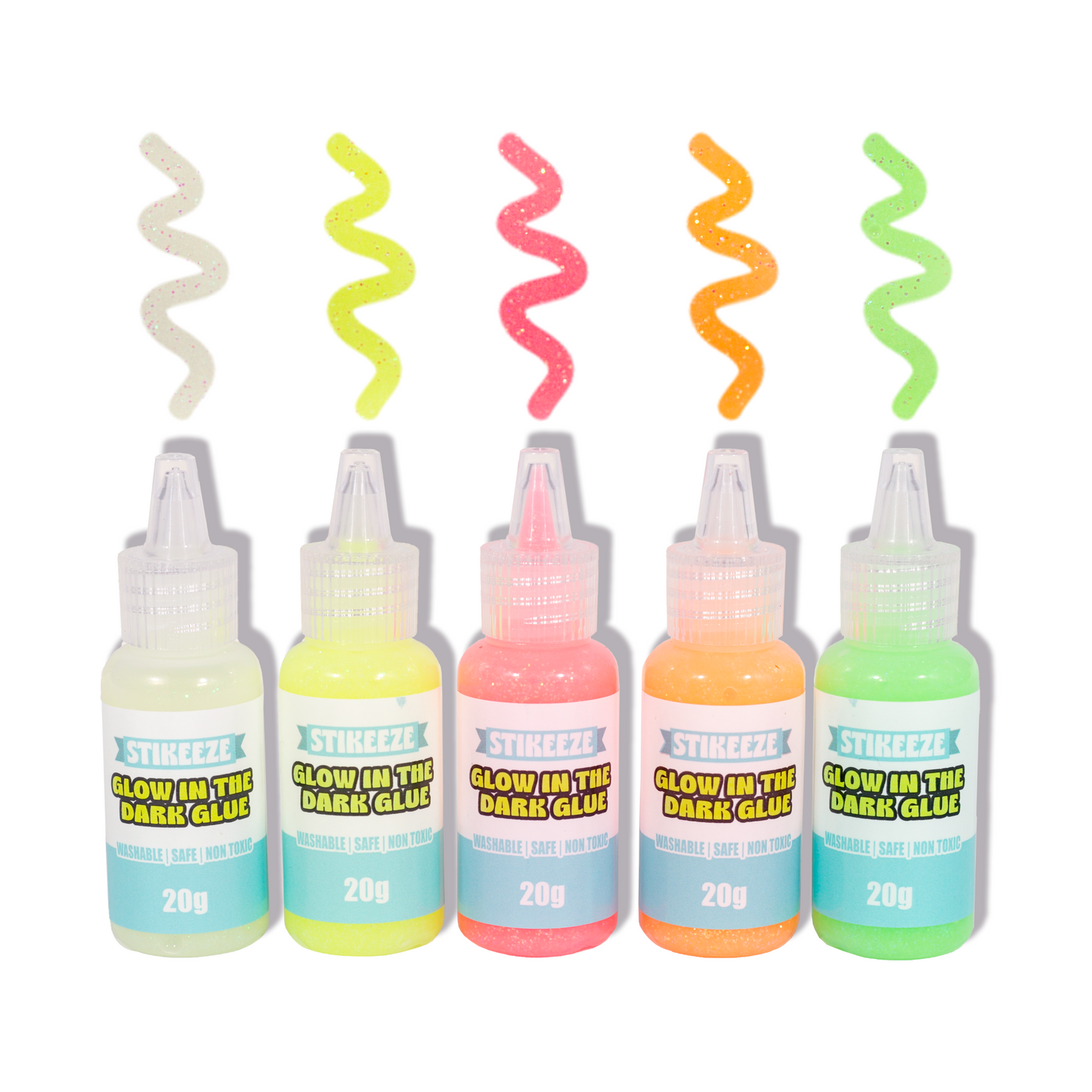 Stikeeze Glitter Glow in the Dark Glue | Set of 5 | 20gms