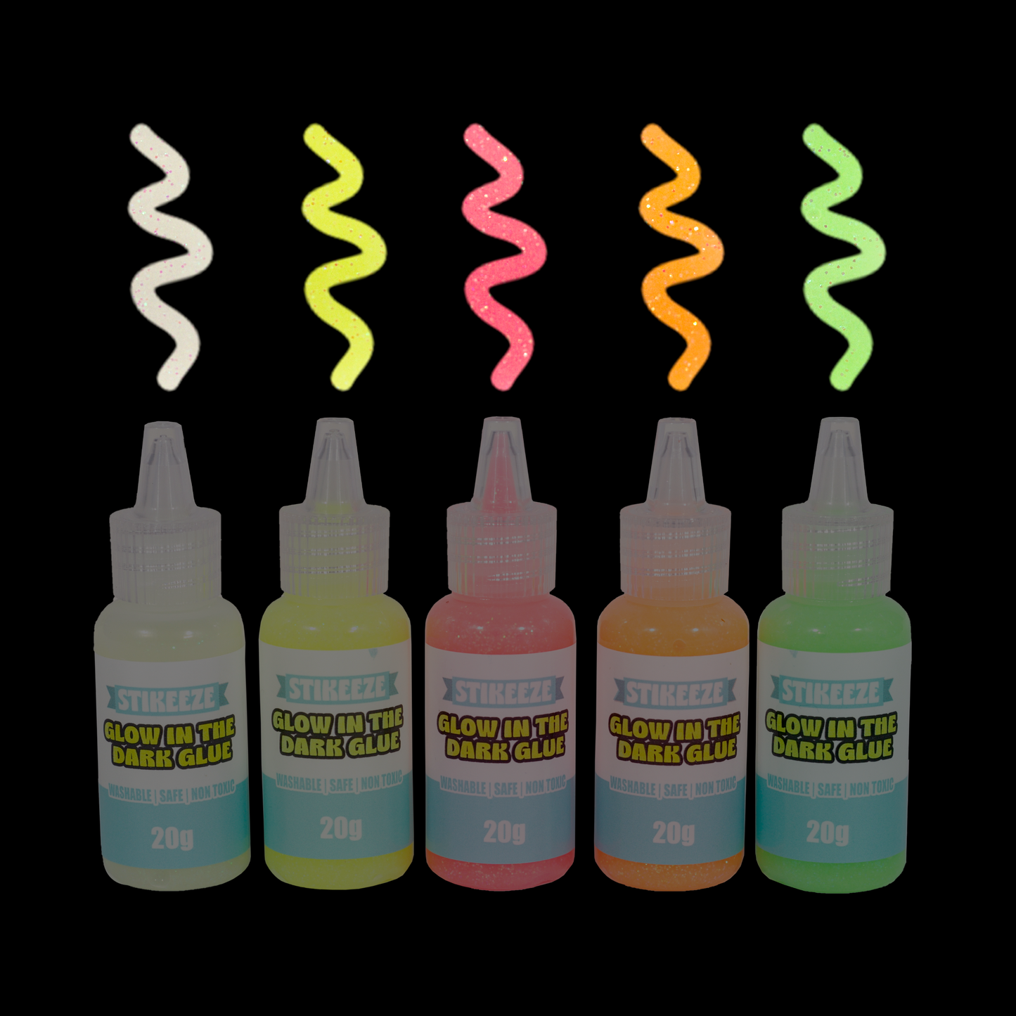 Stikeeze Glitter Glow in the Dark Glue | Set of 5 | 20gms