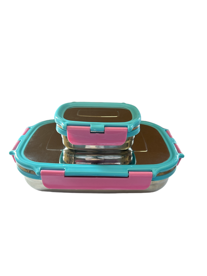 Veigo Jumbo Stainless Steel Lunch Box (with inner veg box) - Aqua Blue | Limited Edition