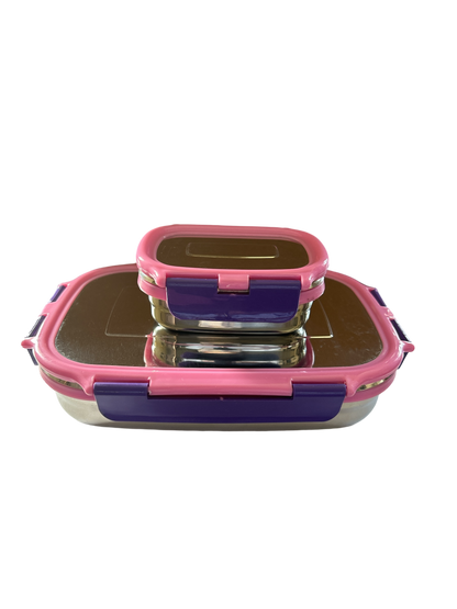 Veigo Jumbo Stainless Steel Lunch Box (with inner veg box) - Pink | Limited Edition