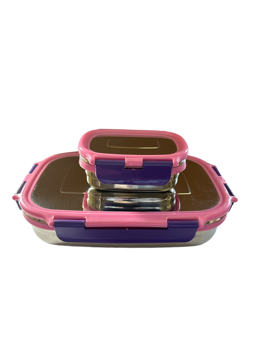 Veigo Jumbo Stainless Steel Lunch Box (with inner veg box) - Pink | Limited Edition