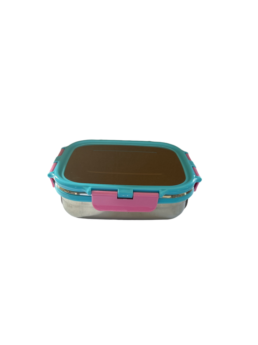 Veigo Medium Stainless Steel Snacks Box - Aqua Blue + Pink | Limited Edition