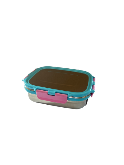 Veigo Medium Stainless Steel Snacks Box - Aqua Blue + Pink | Limited Edition