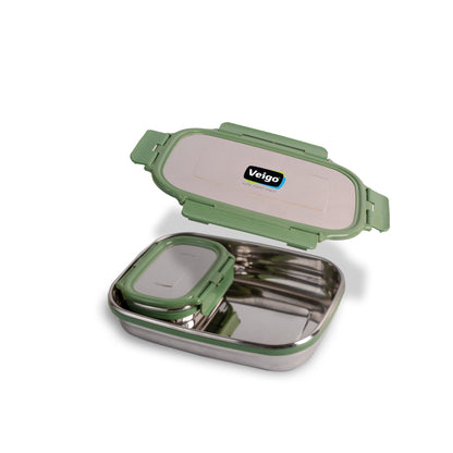 Veigo Jumbo Stainless Steel Lunch Box (with inner veg box) - Military Green | Limited Edition