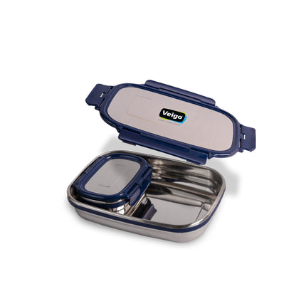 Veigo Jumbo Stainless Steel Lunch Box (with inner veg box) - Navy Blue | Rainbow Limited Edition