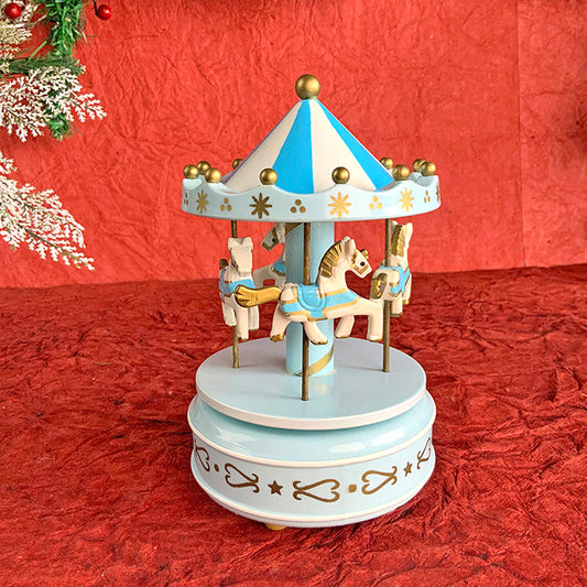 Blue Rotating Carousel Wind up Musical Box Home Décor