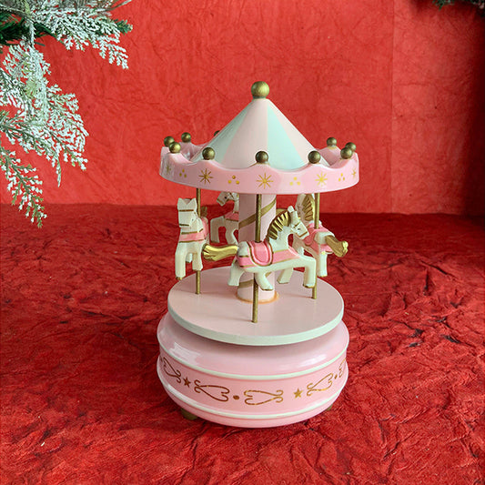 Pink Rotating Carousel Wind up Musical Box Home Décor