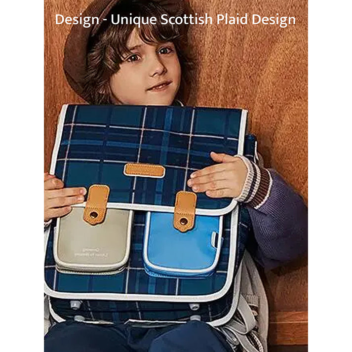 Little Surprise Box Blue Scottish Plaid Checks Rectangle style Backpack for Kids, Medium