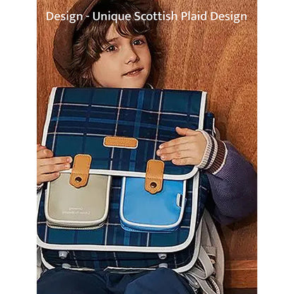 Little Surprise Box Blue Scottish Plaid Checks Rectangle style Backpack for Kids, Medium