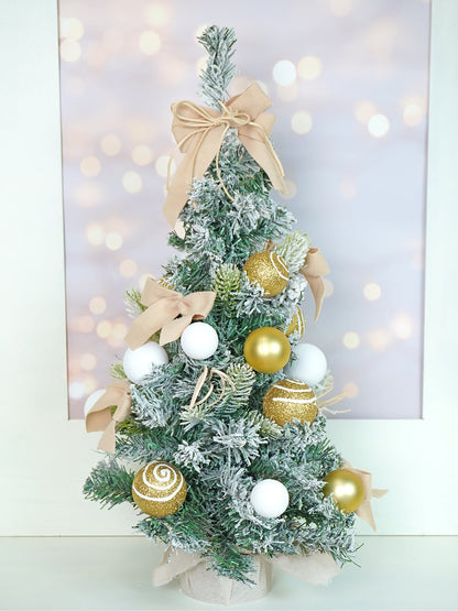 2 feet Gold Swirl Frosty Bushy Christmas Tree filled with balls and ornament Fillers