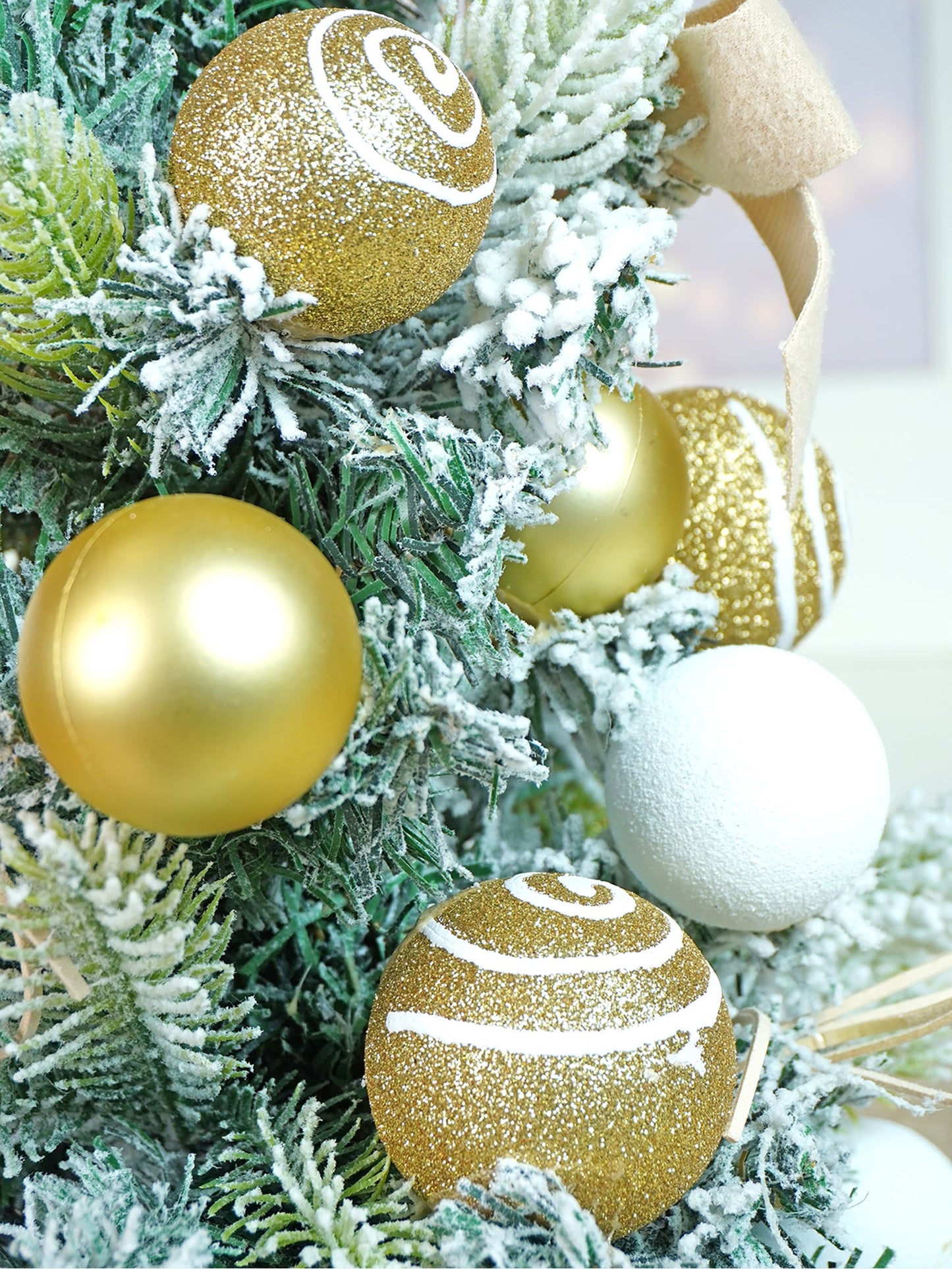 2 feet Gold Swirl Frosty Bushy Christmas Tree filled with balls and ornament Fillers