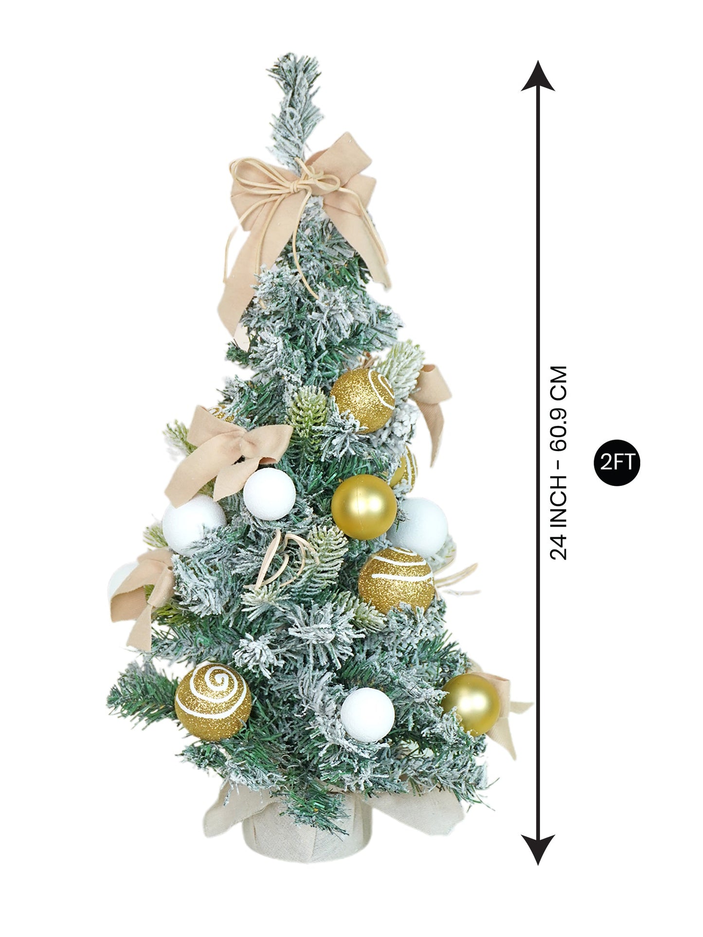 2 feet Gold Swirl Frosty Bushy Christmas Tree filled with balls and ornament Fillers